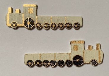 Holzstreuer Zug (Eisenbahn) mit Anhänger, creme-gold